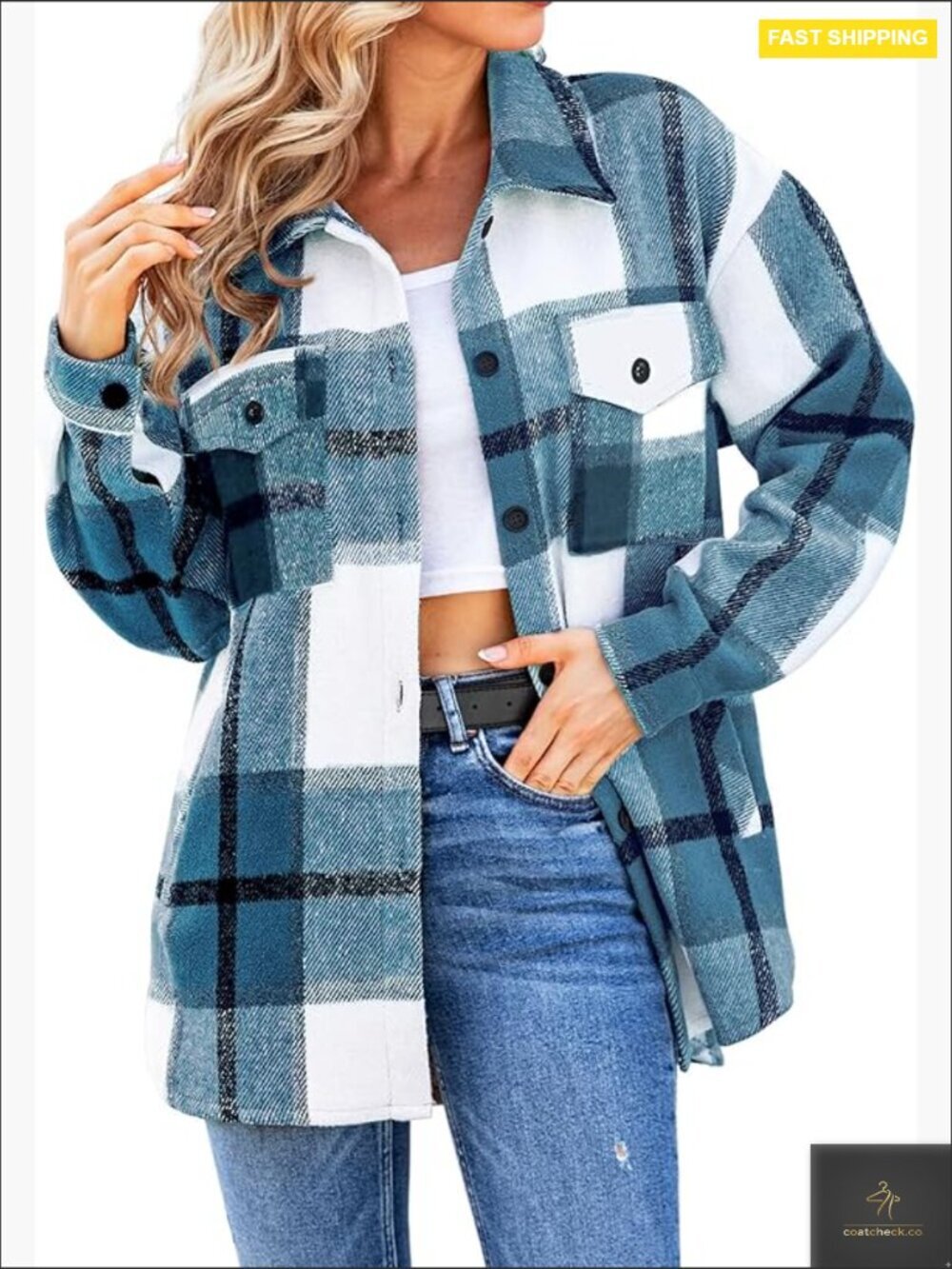 Plaid Shacket Jacket Flannel Button Down Oversized Casual Long Sleeve with